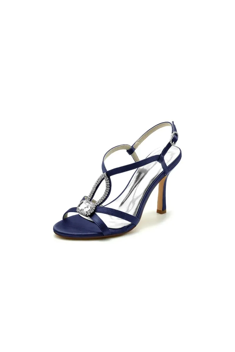 Rhinestone Satin Open Toe High Heels