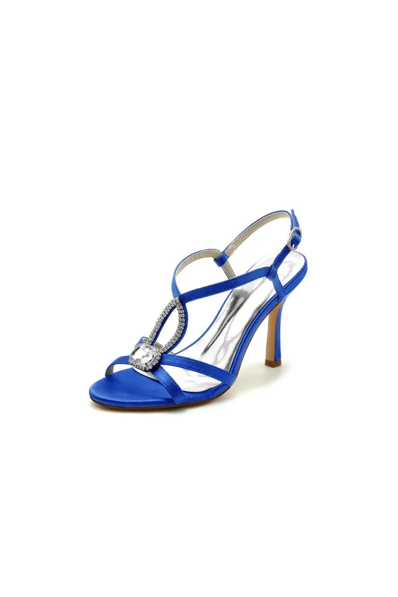 Rhinestone Satin Open Toe High Heels