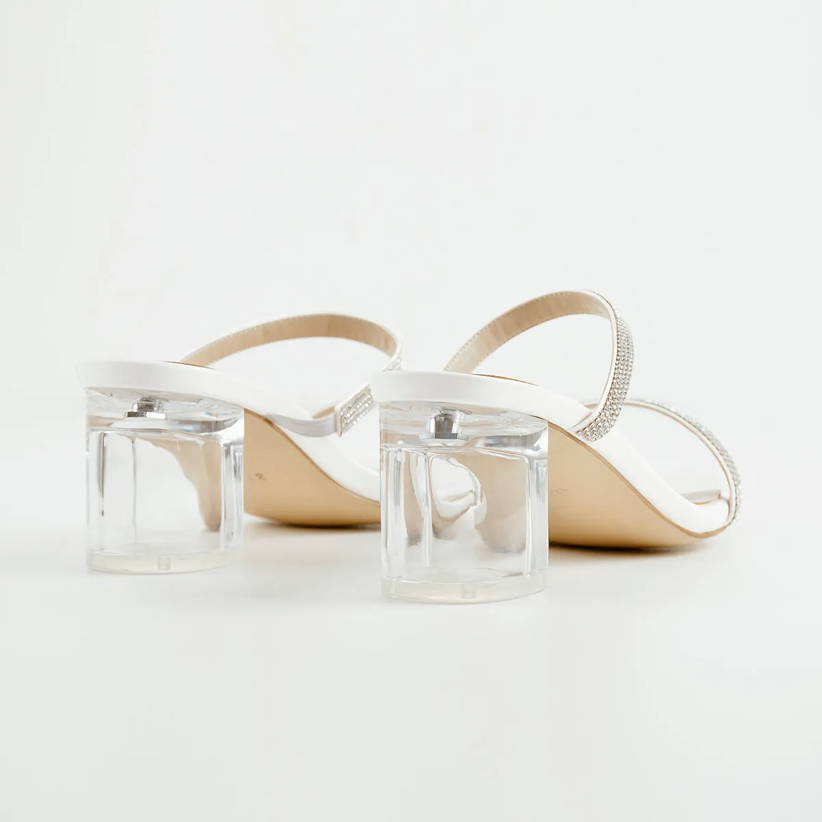 Rhinestone Strap Clear Block Heels Sandals