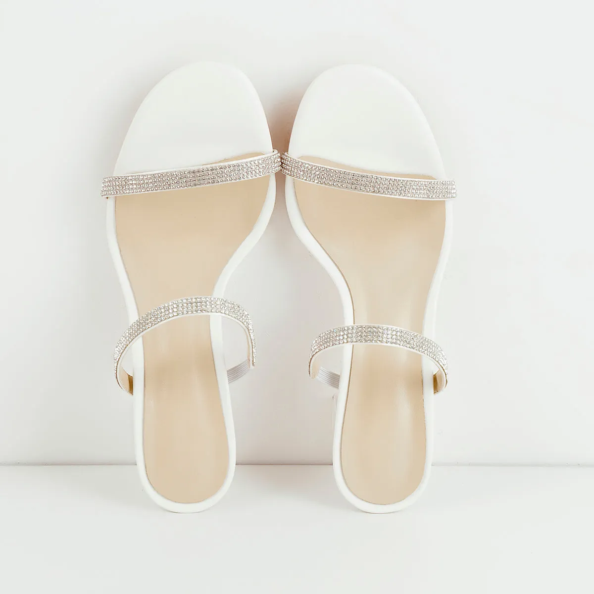 Rhinestone Strap Clear Block Heels Sandals