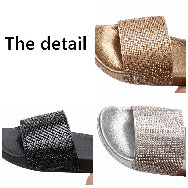 Rhinestone Women Slippers Flip Flops Summer Women Crystal Diamond Bling Beach Slides Sandals Casual Shoes Slip On Slipper