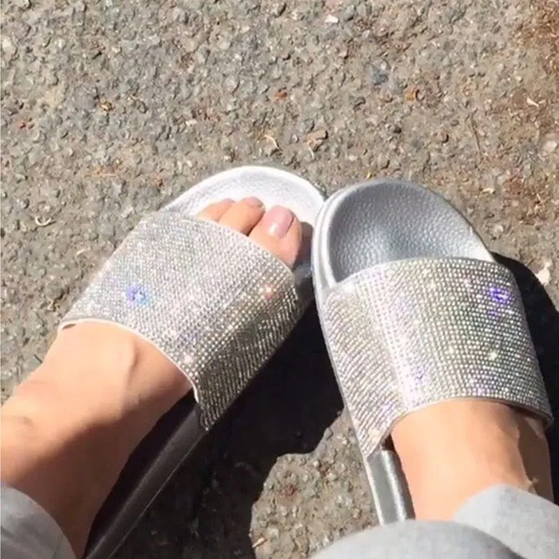 Rhinestone Women Slippers Flip Flops Summer Women Crystal Diamond Bling Beach Slides Sandals Casual Shoes Slip On Slipper