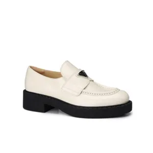 Round Toe Leather Thick Sole Women Loafers