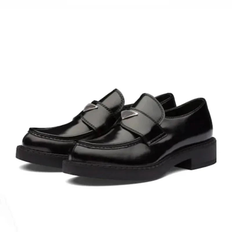 Round Toe Leather Thick Sole Women Loafers