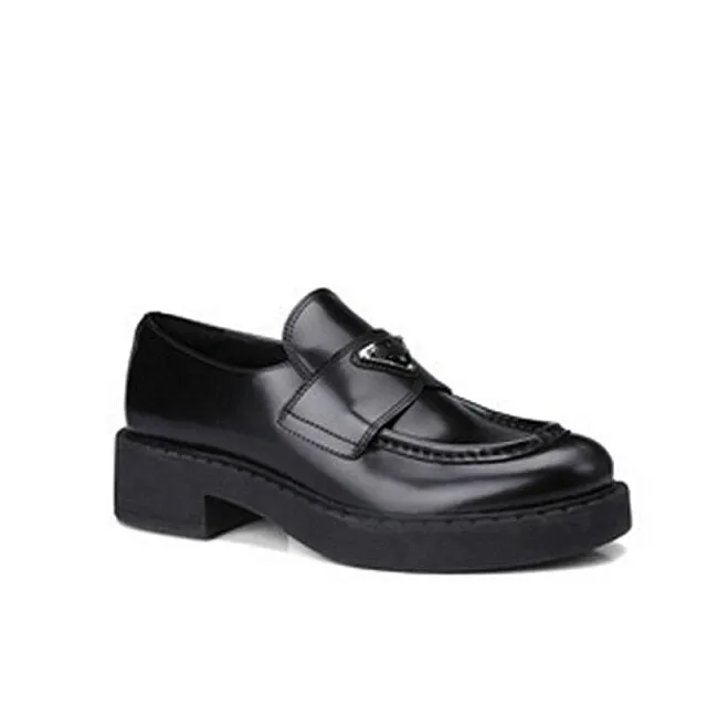 Round Toe Leather Thick Sole Women Loafers