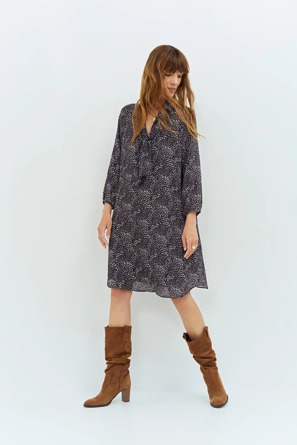 ROYCE - Robe marine à imprimé Léo abstrait en polyester recyclé
