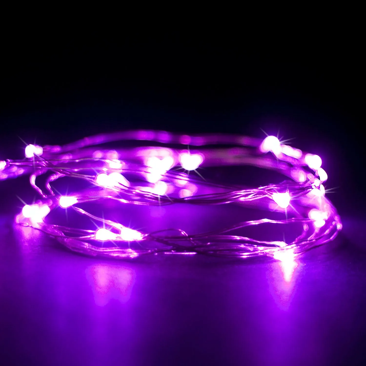 RTGS 2 Sets 20 Pink Color LED String Lights Batteries Operated on 6.5 Feet Silver Color Wire