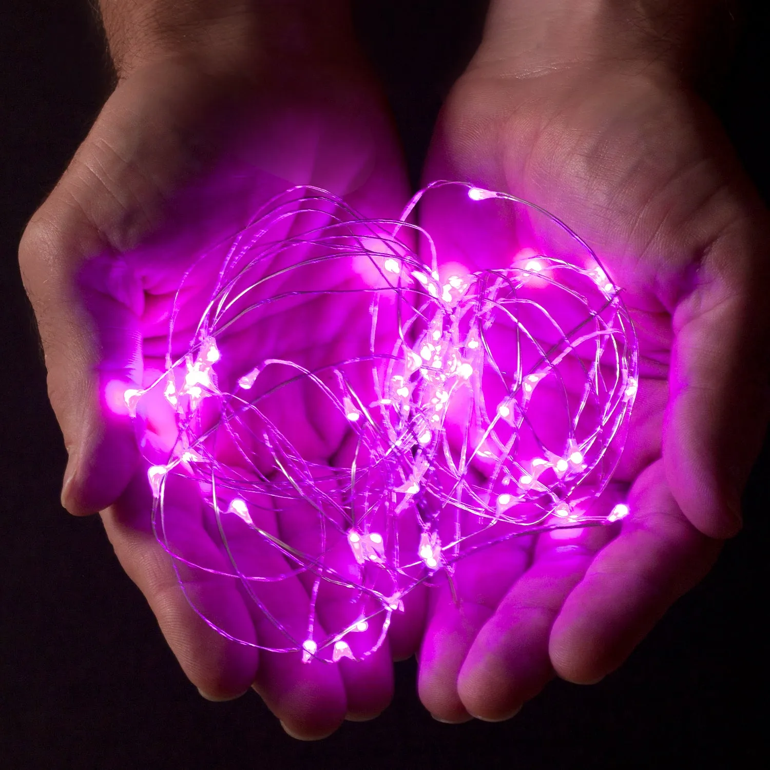 RTGS 2 Sets 20 Pink Color LED String Lights Batteries Operated on 6.5 Feet Silver Color Wire