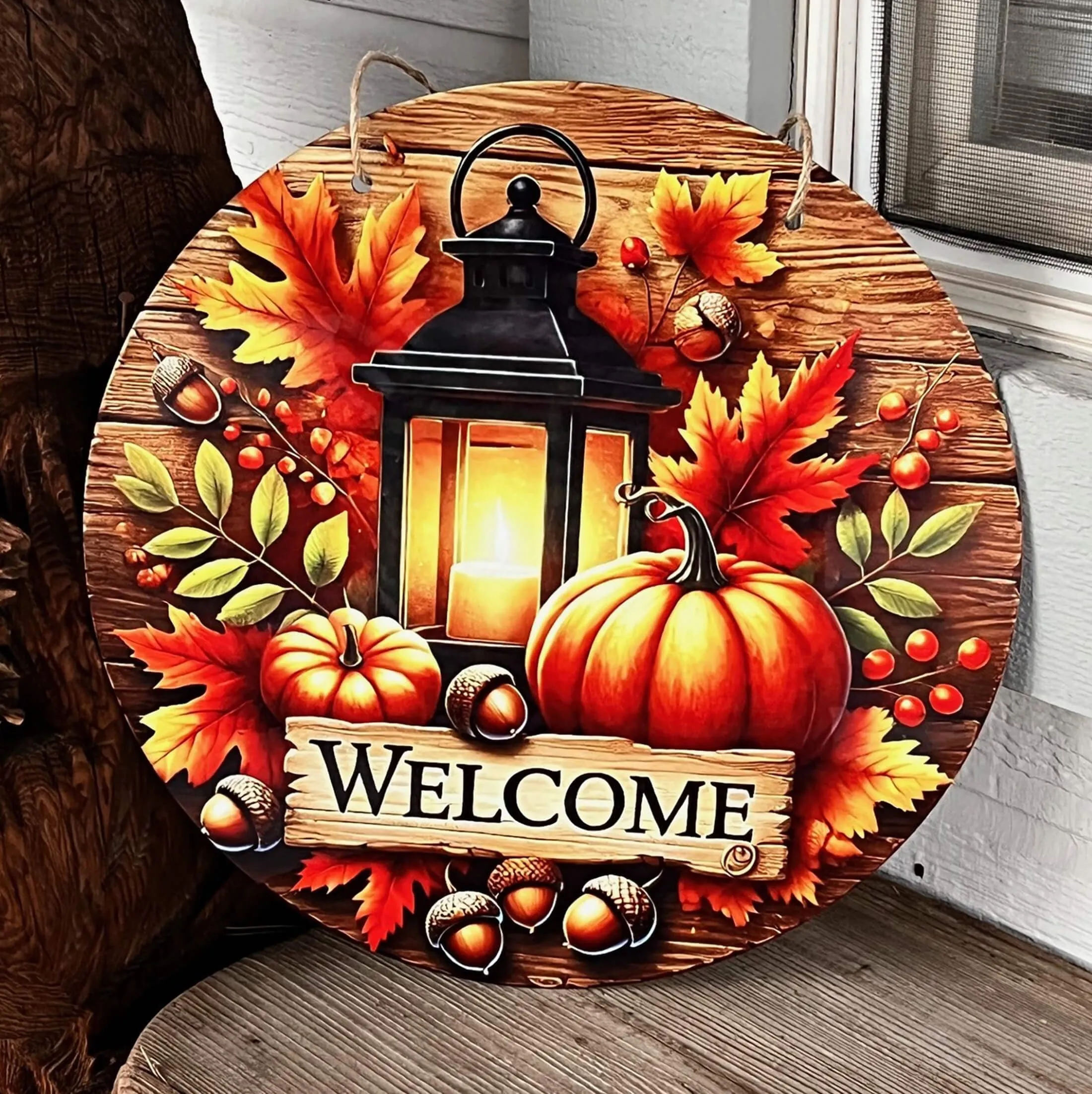 Rustic Fall Welcome Door Hanger - Fall Front Door Sign - Pumpkin Door Hanger