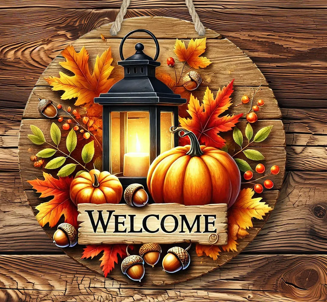 Rustic Fall Welcome Door Hanger - Fall Front Door Sign - Pumpkin Door Hanger