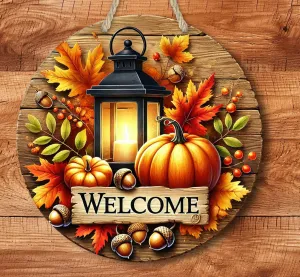 Rustic Fall Welcome Door Hanger - Fall Front Door Sign - Pumpkin Door Hanger
