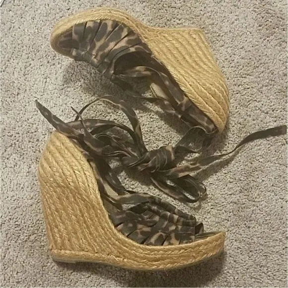 Sam Edelman Lexi Cheetah Leopard Animal Print Espadrille Platform Wedge 7.5