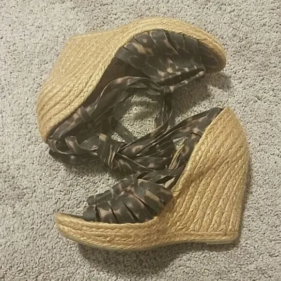 Sam Edelman Lexi Cheetah Leopard Animal Print Espadrille Platform Wedge 7.5
