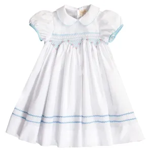 Sarah White Blue English Smocked Baby Dress