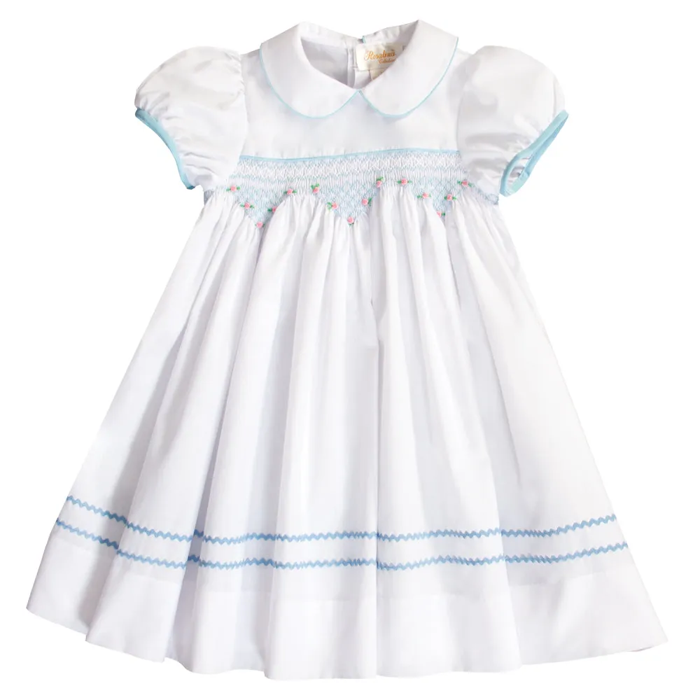 Sarah White Blue English Smocked Baby Dress