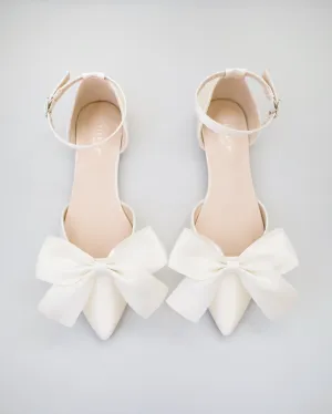 Satin Pointy Toe Flats with Front Satin Bow