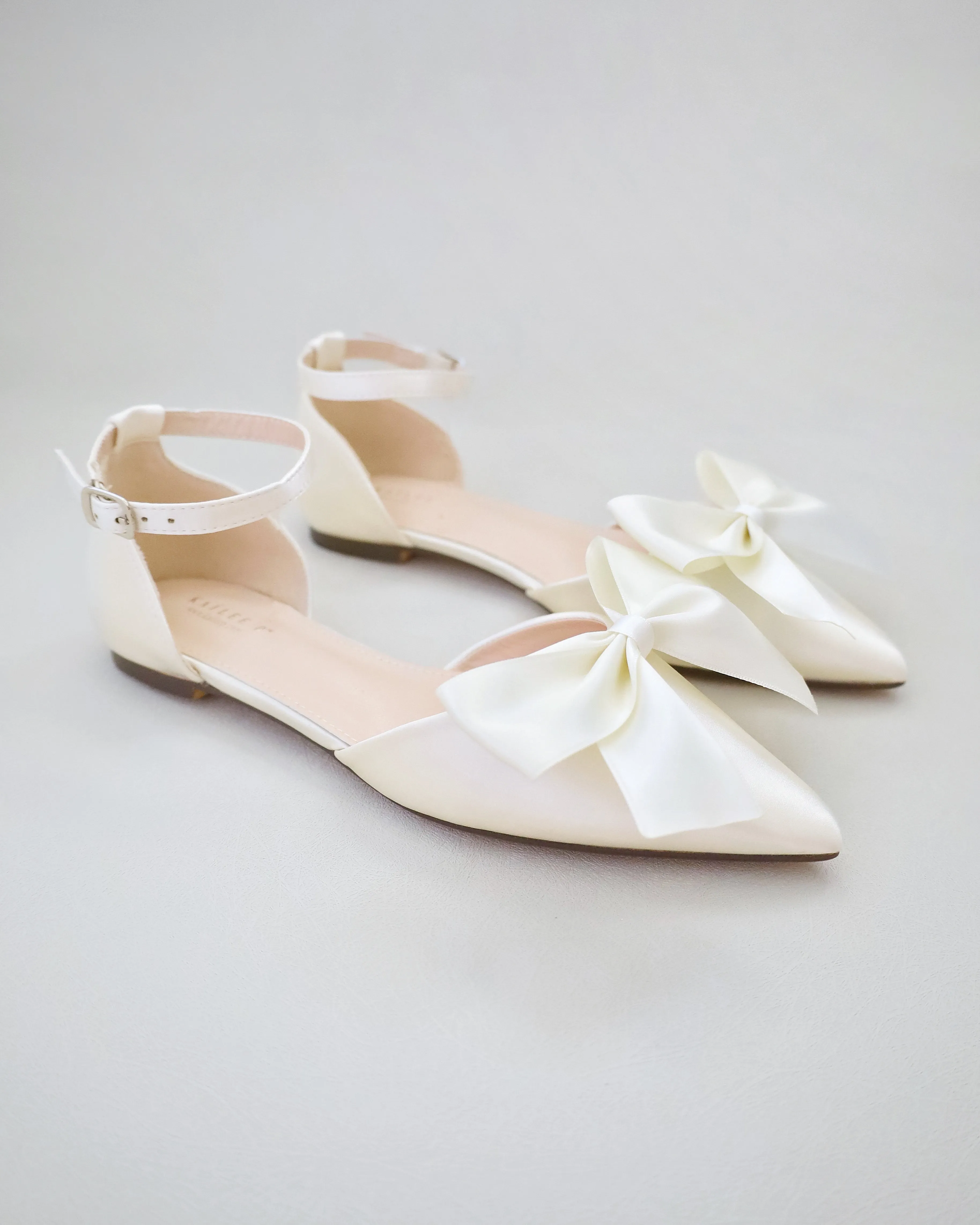 Satin Pointy Toe Flats with Front Satin Bow
