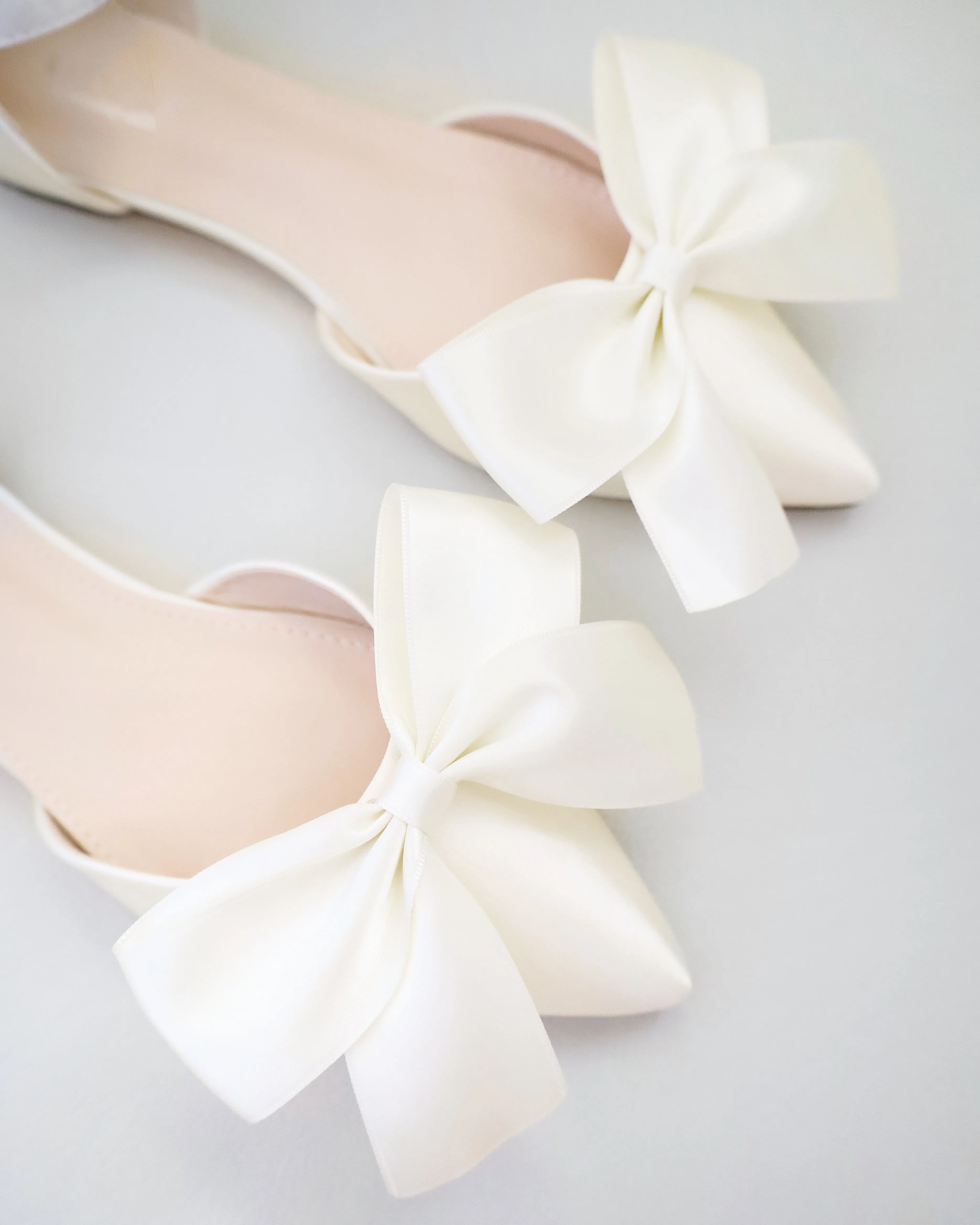 Satin Pointy Toe Flats with Front Satin Bow