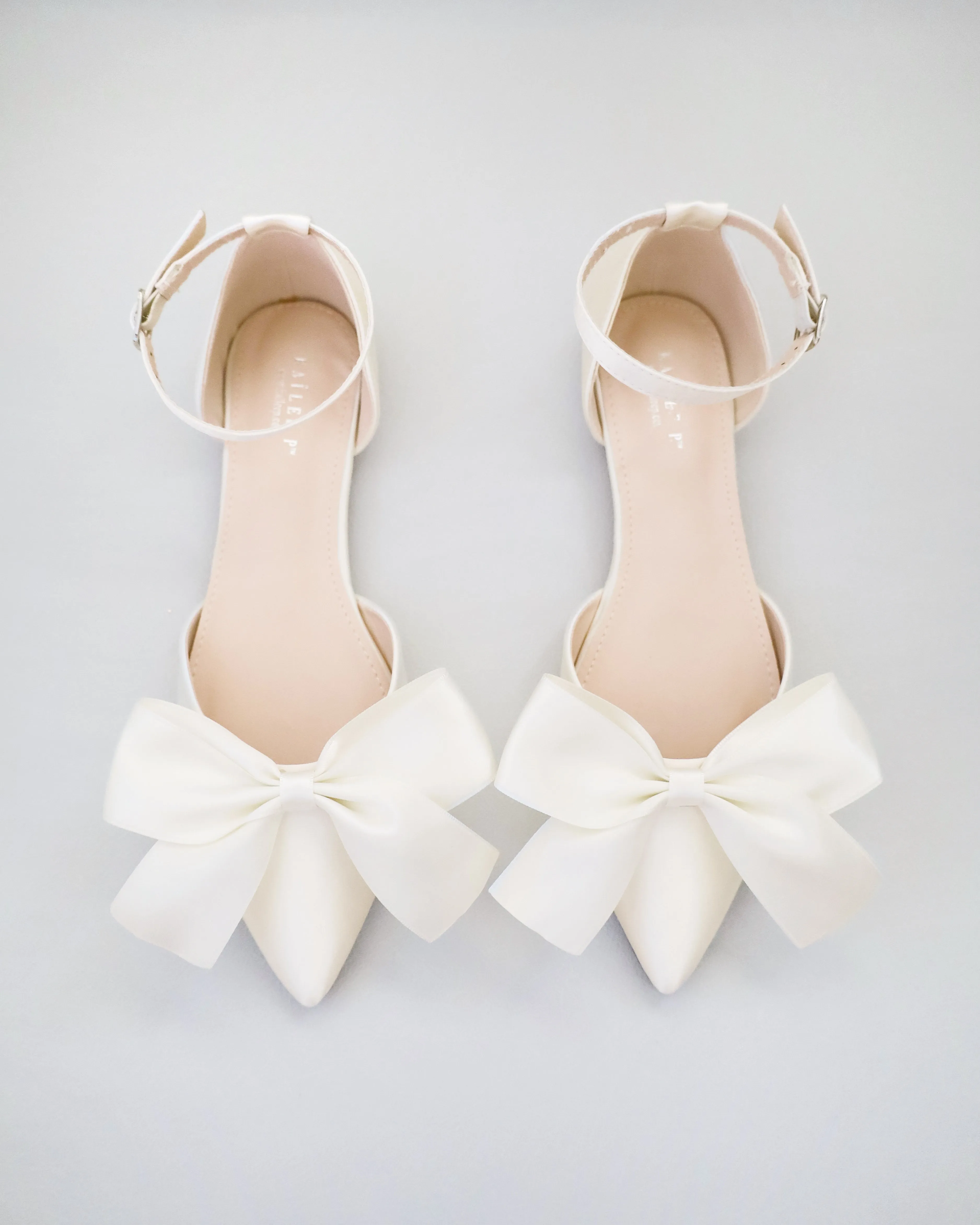 Satin Pointy Toe Flats with Front Satin Bow