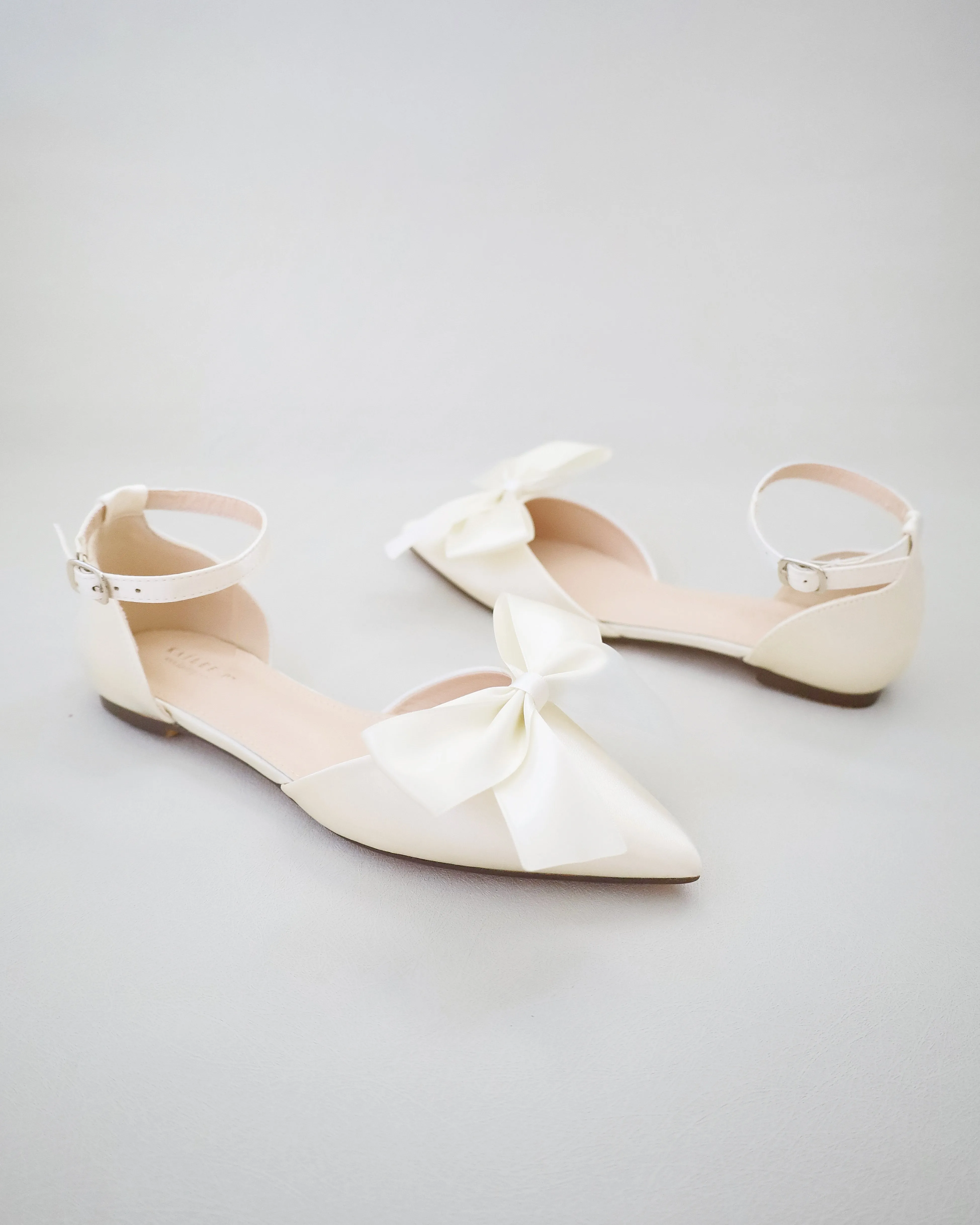 Satin Pointy Toe Flats with Front Satin Bow