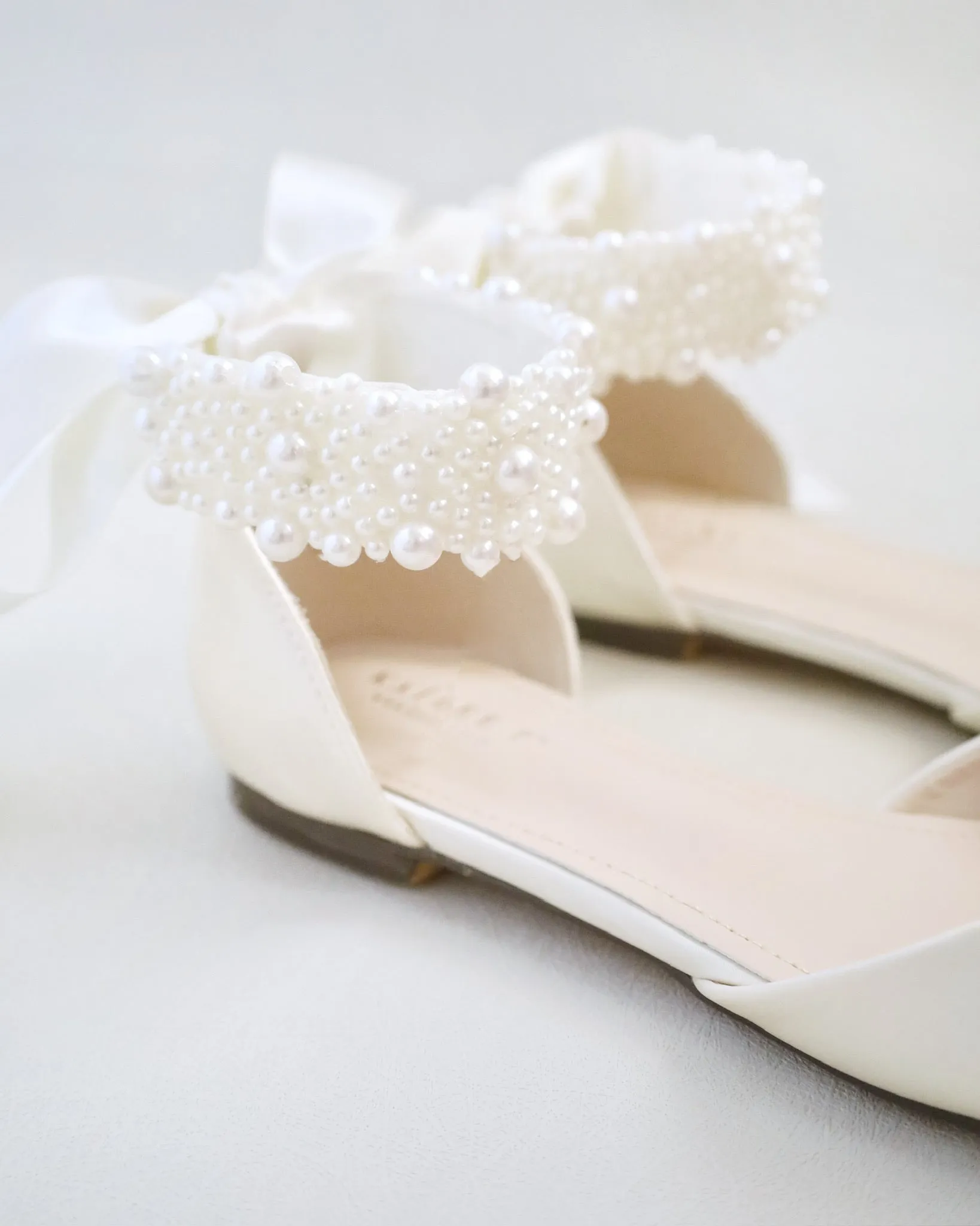 Satin Pointy Toe Wedding Flats with Perla Ankle Strap