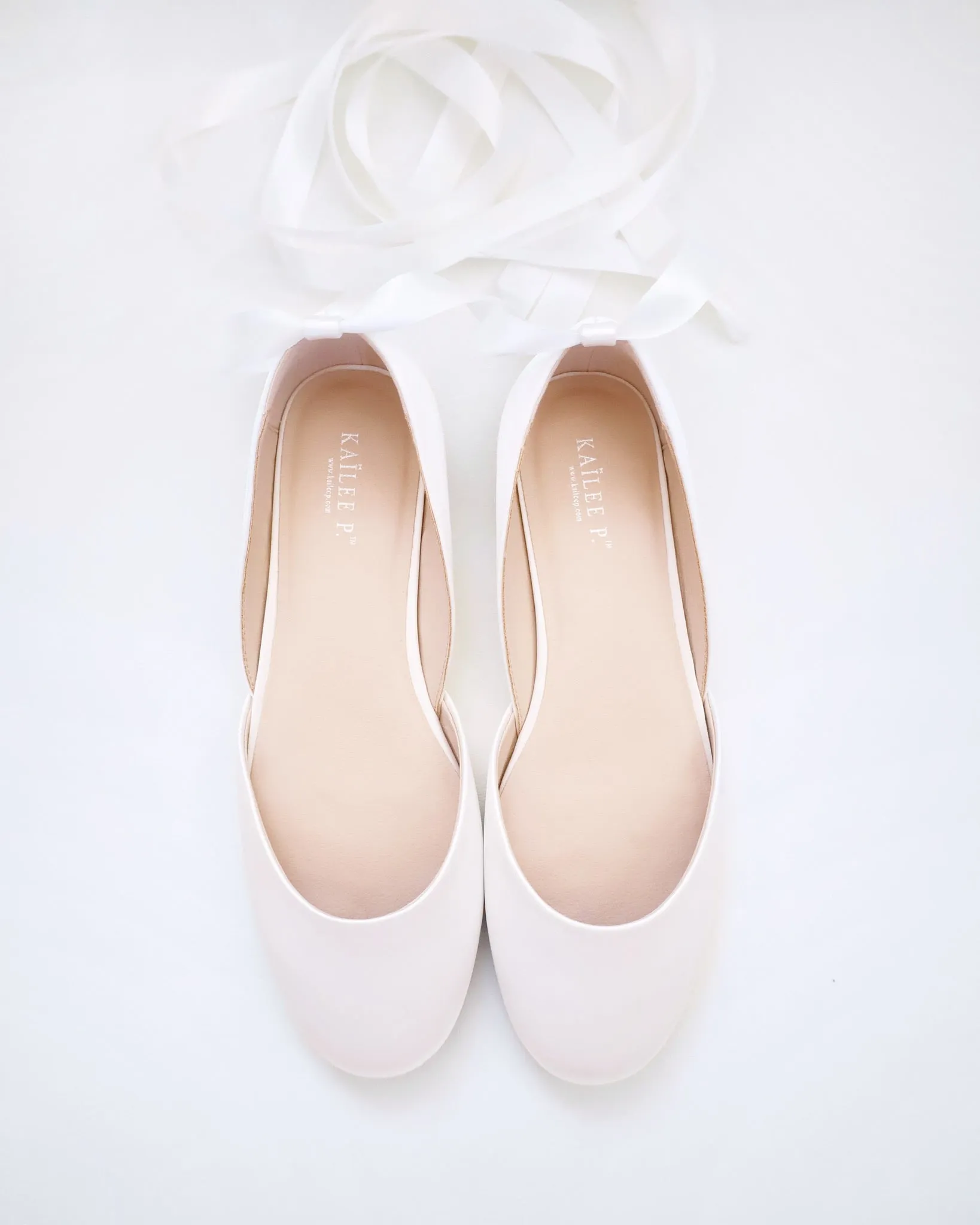Satin Round Toe Bridal Flat with Ballerina Lace Up