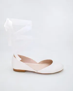 Satin Round Toe Bridal Flat with Ballerina Lace Up