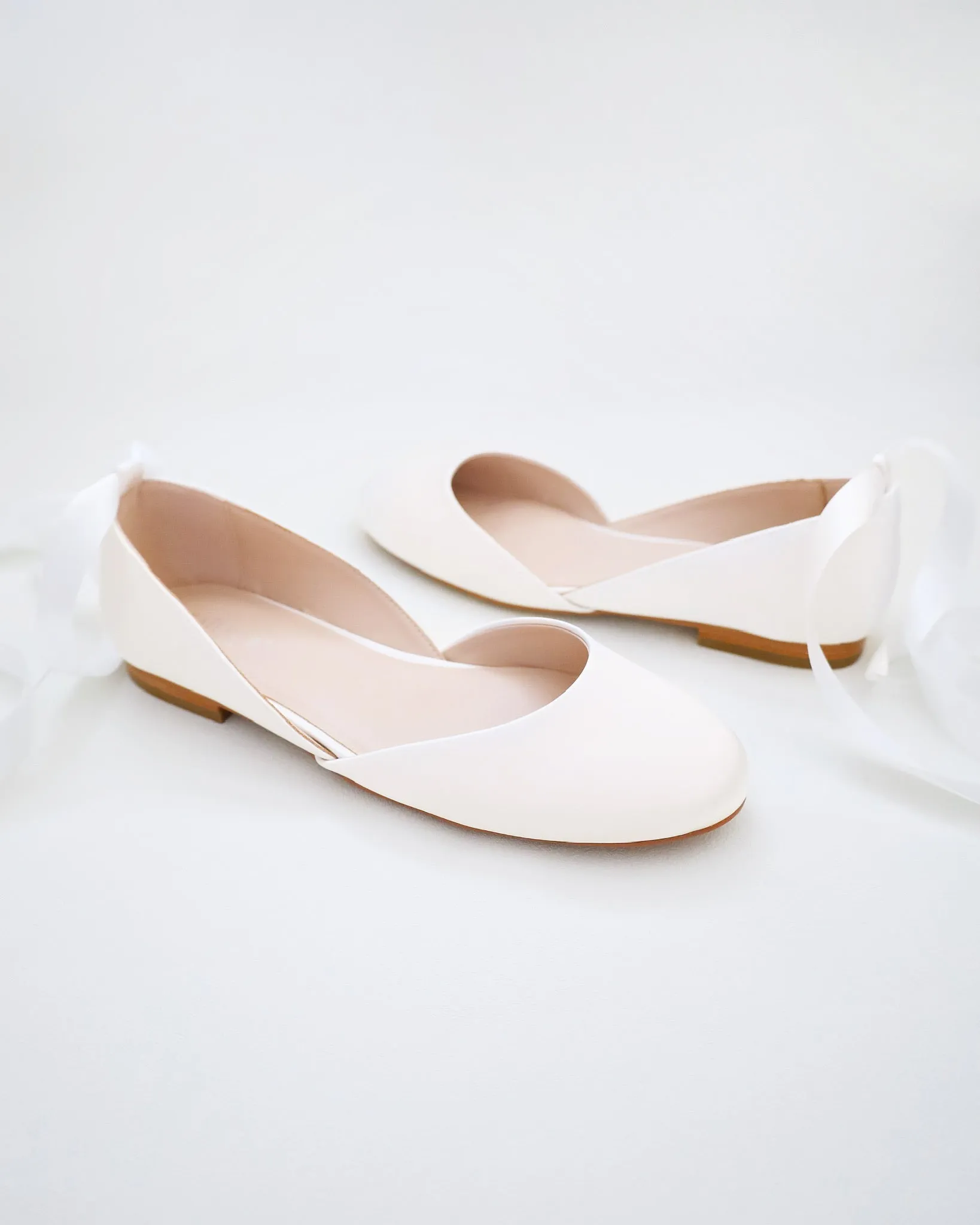 Satin Round Toe Bridal Flat with Ballerina Lace Up