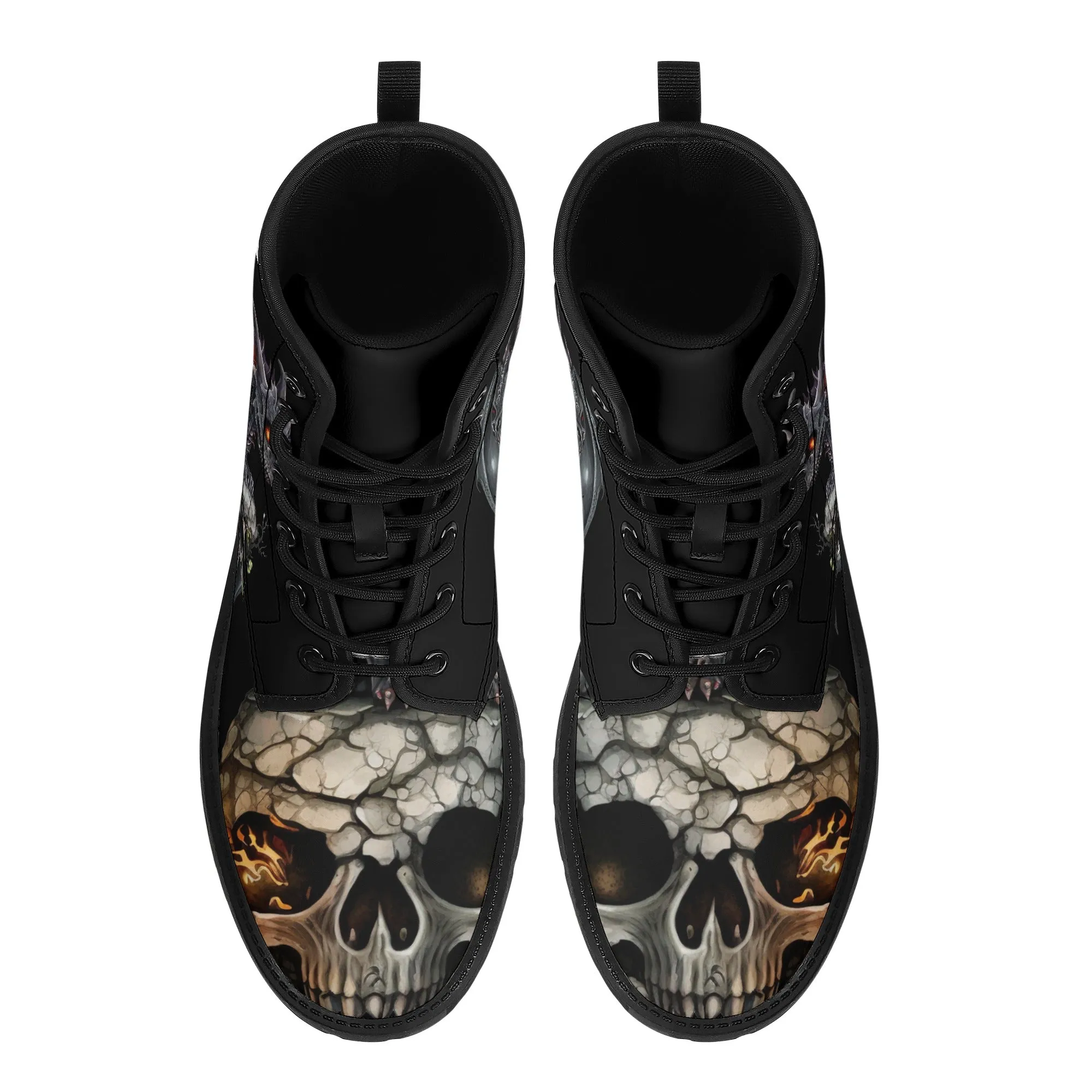 Scary Baby Dragon and Skulls Black Mens Vegan Boots