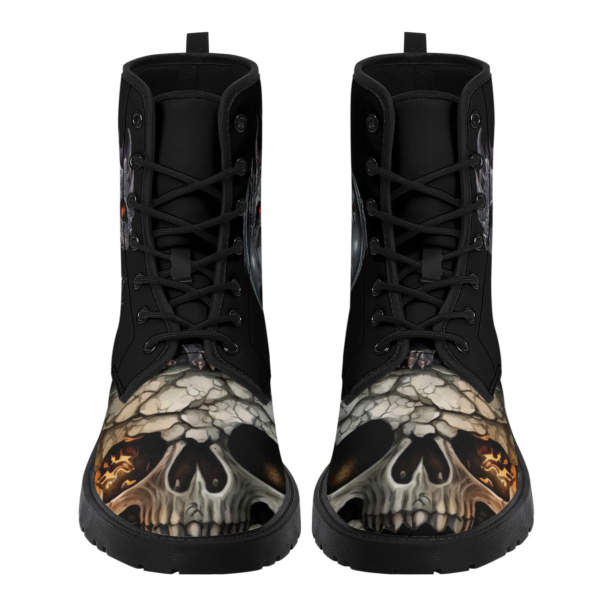 Scary Baby Dragon and Skulls Black Mens Vegan Boots