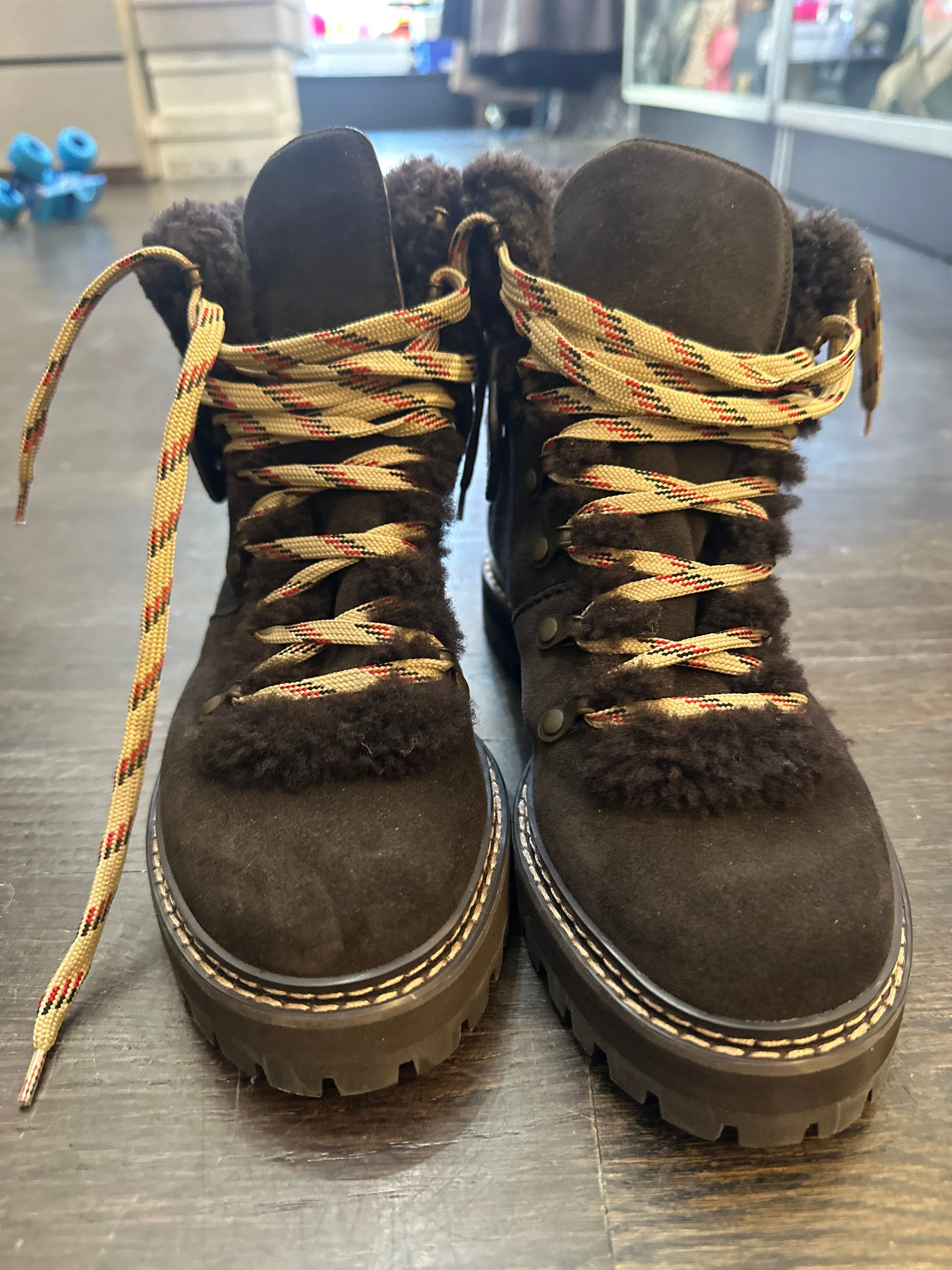 SeebyChloe Brown Shearling Lace Up Boots