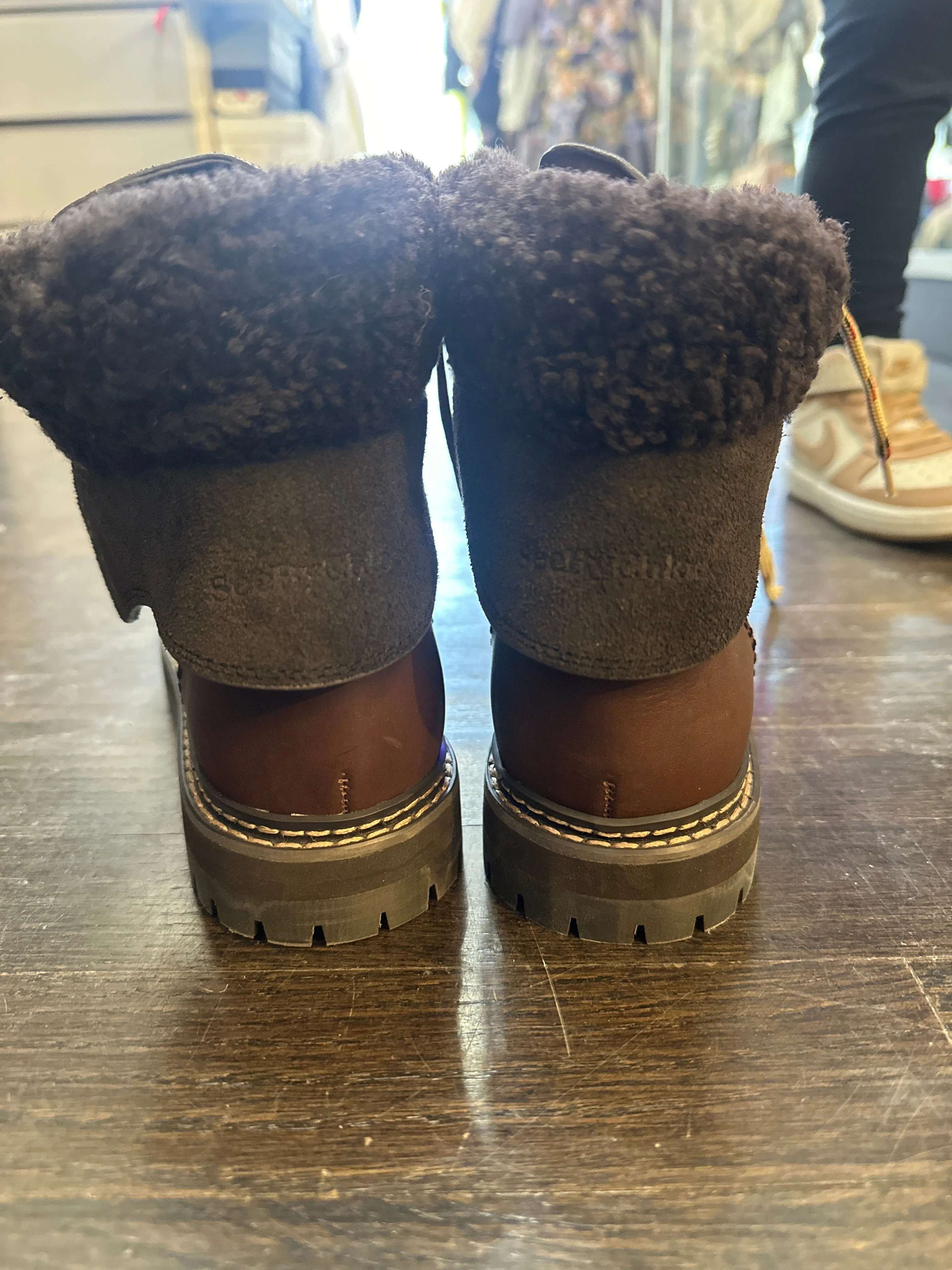 SeebyChloe Brown Shearling Lace Up Boots