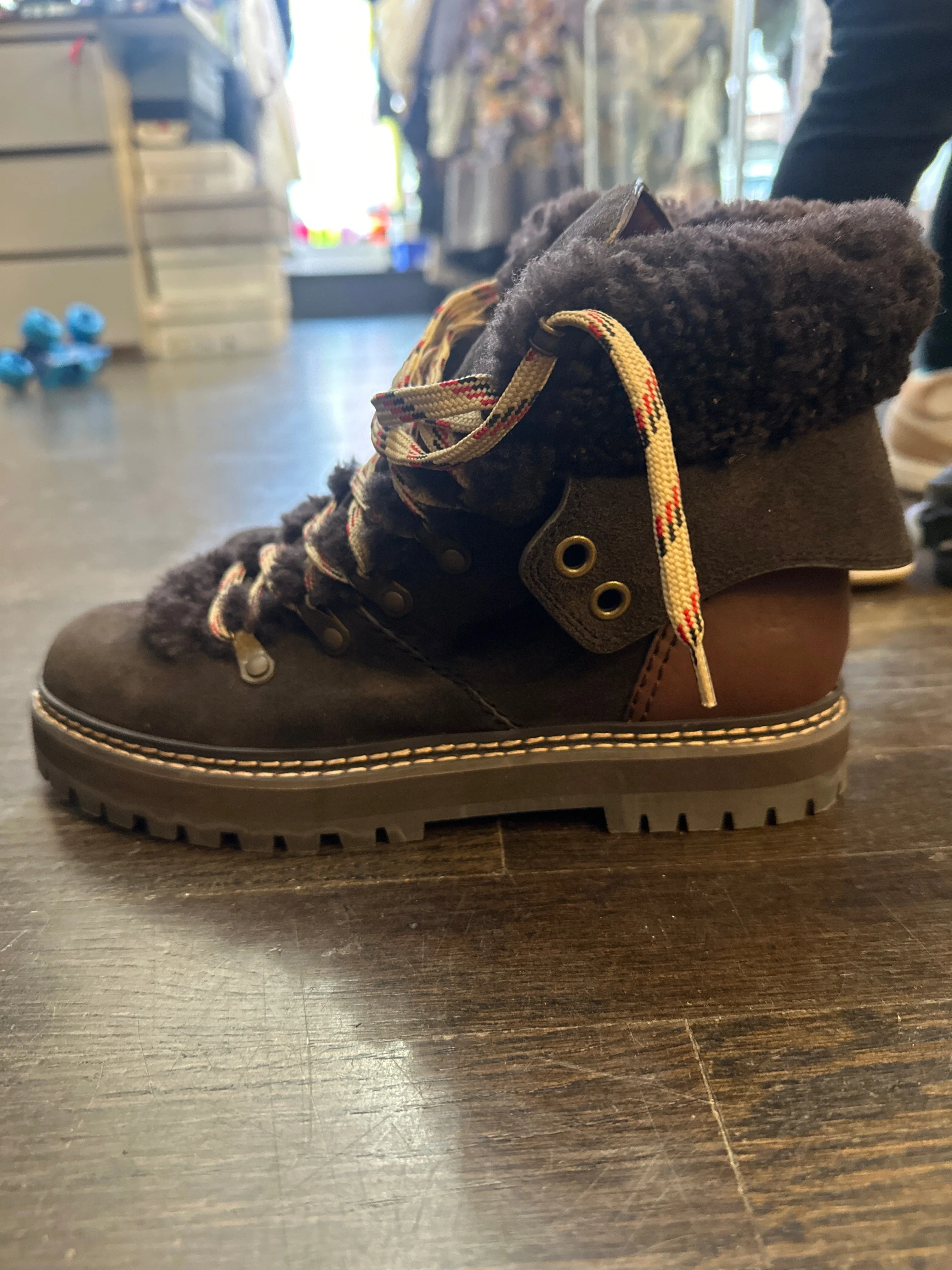 SeebyChloe Brown Shearling Lace Up Boots