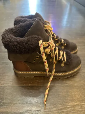 SeebyChloe Brown Shearling Lace Up Boots