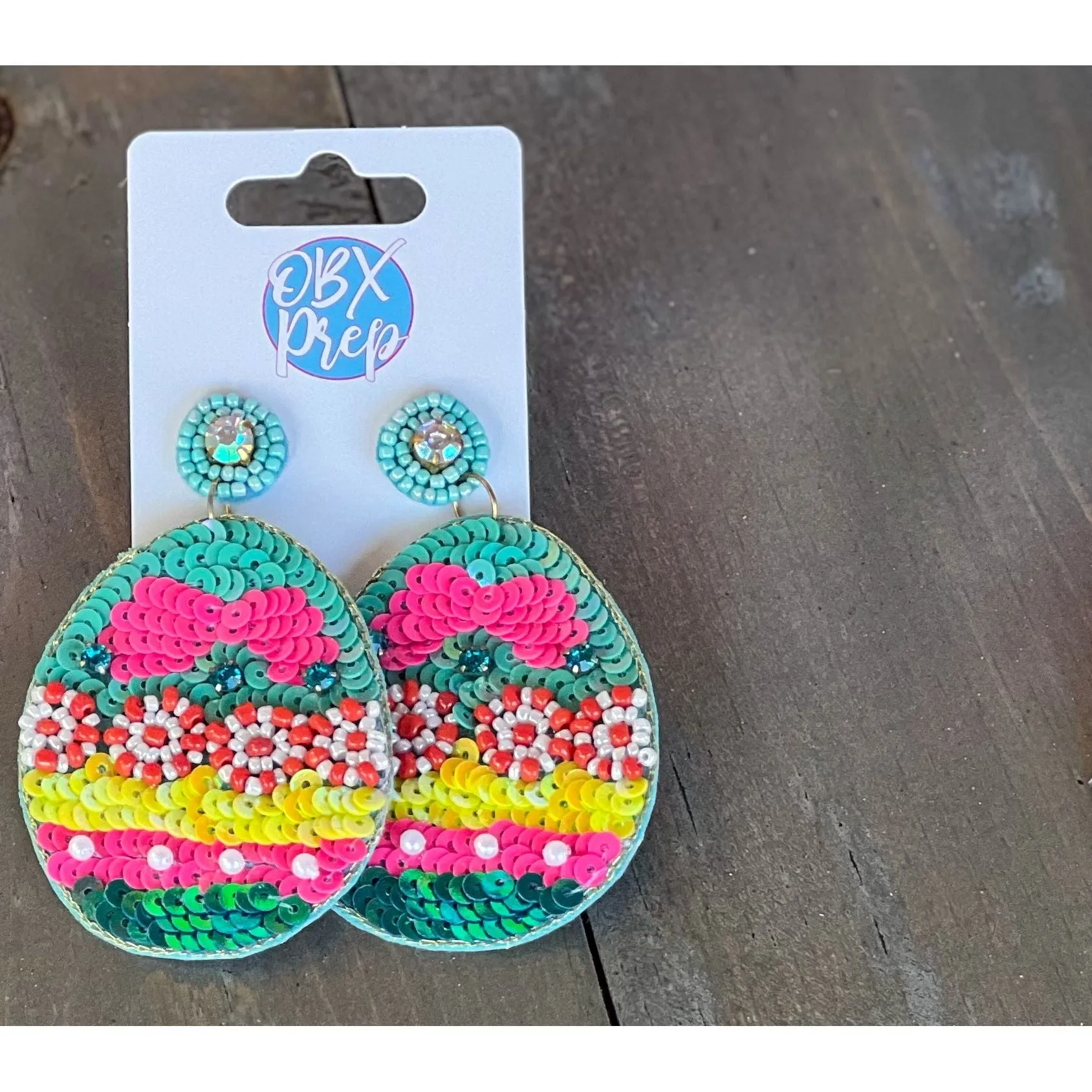 Sequin Easter Egg Dangle Earrings.
