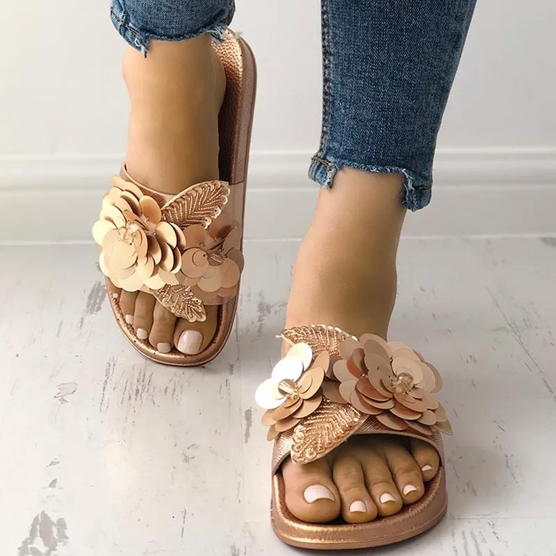 Sequins Embellished Non-Slip Flat Sandals