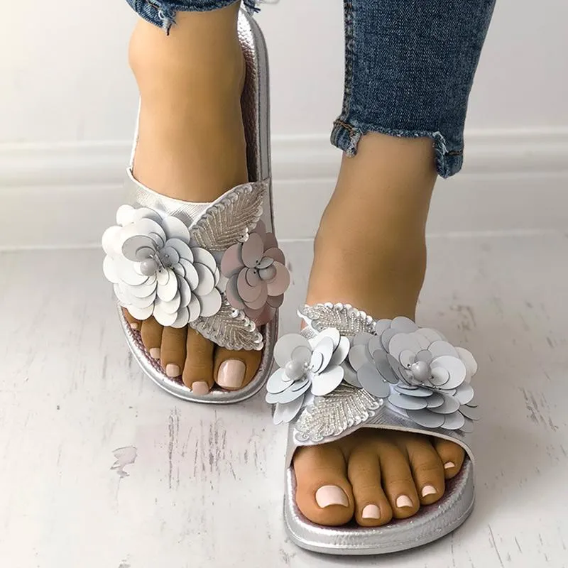 Sequins Embellished Non-Slip Flat Sandals
