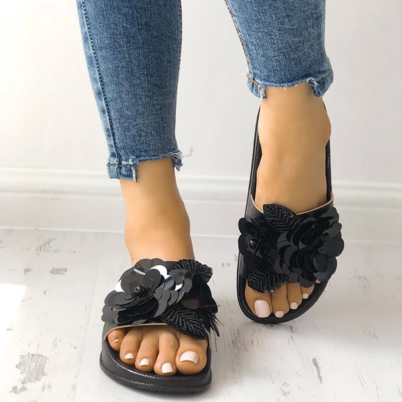 Sequins Embellished Non-Slip Flat Sandals
