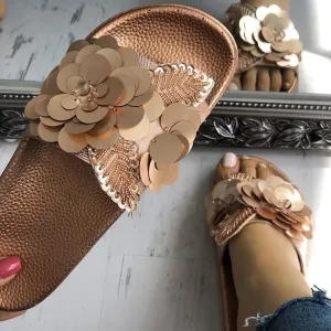 Sequins Embellished Non-Slip Flat Sandals