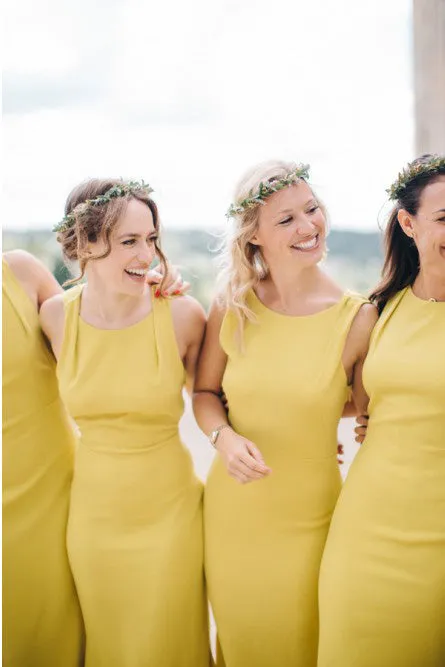 Sheath Crew Open Back Floor-Length Bridesmaid Dress with Split OHS083