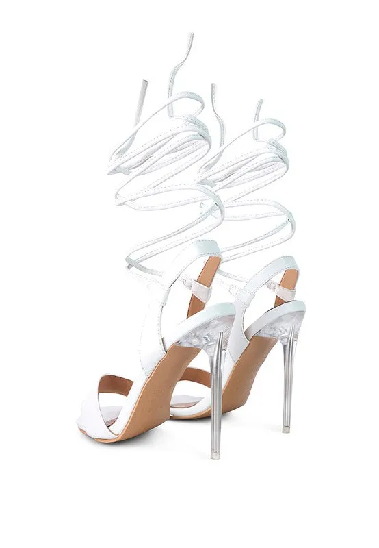 Sheeny Clear 4" Stiletto Heal Lace Up Sandals