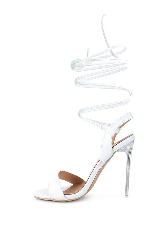 Sheeny Clear 4" Stiletto Heal Lace Up Sandals