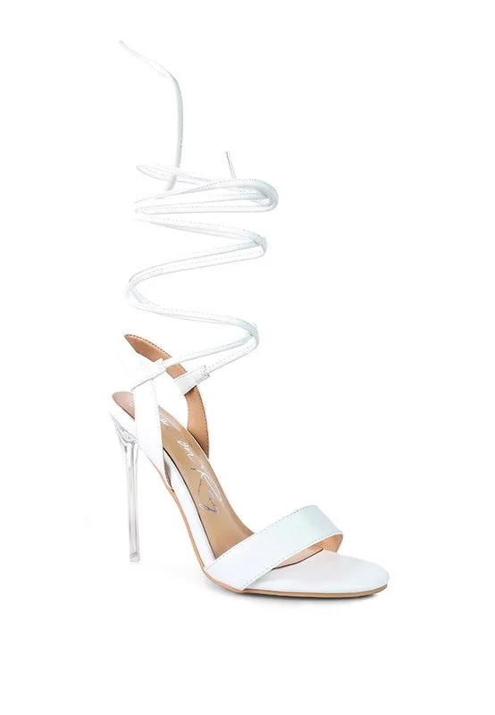 Sheeny Clear 4" Stiletto Heal Lace Up Sandals