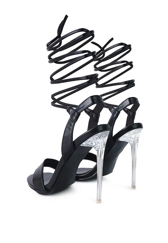 Sheeny Clear 4" Stiletto Heal Lace Up Sandals