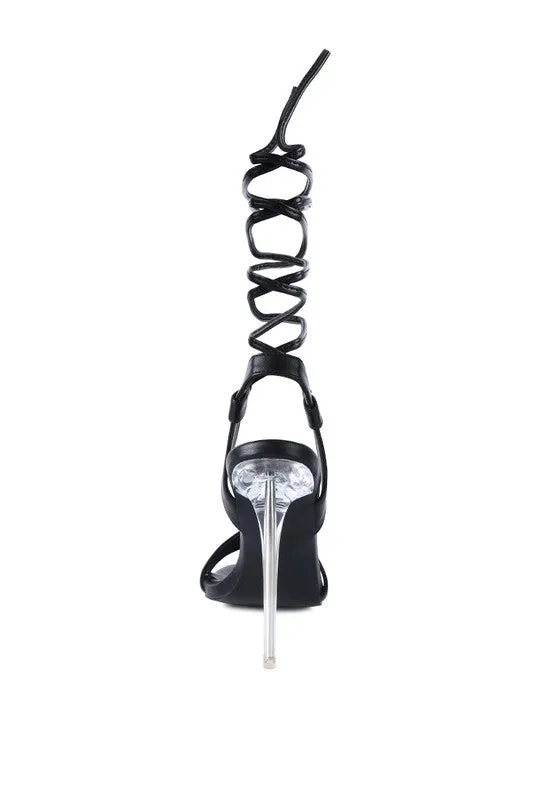 Sheeny Clear 4" Stiletto Heal Lace Up Sandals