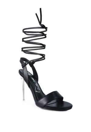 Sheeny Clear 4" Stiletto Heal Lace Up Sandals