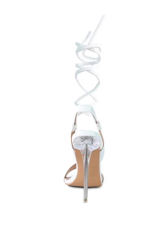 Sheeny Clear 4" Stiletto Heal Lace Up Sandals