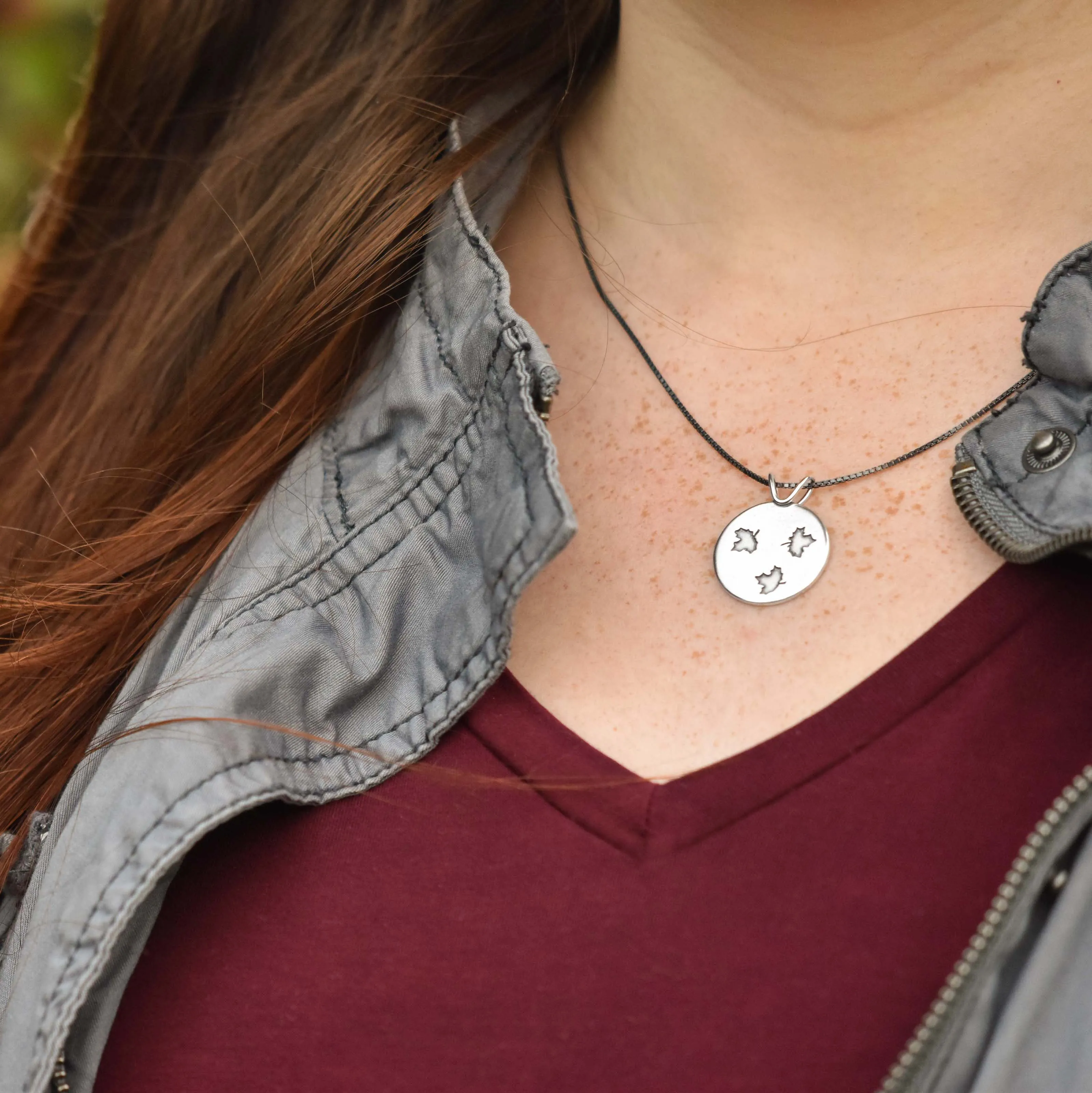 Silver Falling Maple Leaves Pendant