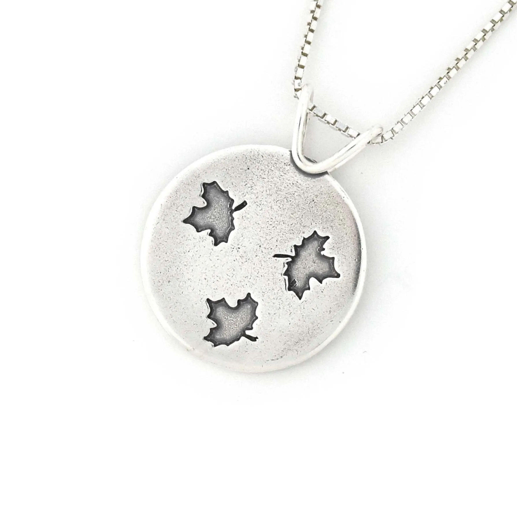 Silver Falling Maple Leaves Pendant