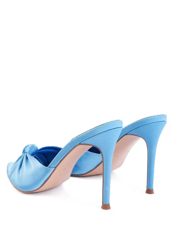 Size 6 Blue Satin Knot High Heel Sandals